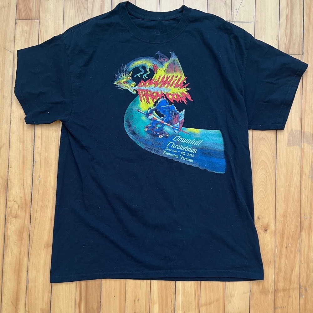 Downhill Throwdown 2015 Killington Vermont Skate Graphic T-Shirt Black Mens L